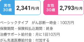 30歳の月額保険料例保険料払込期間終身